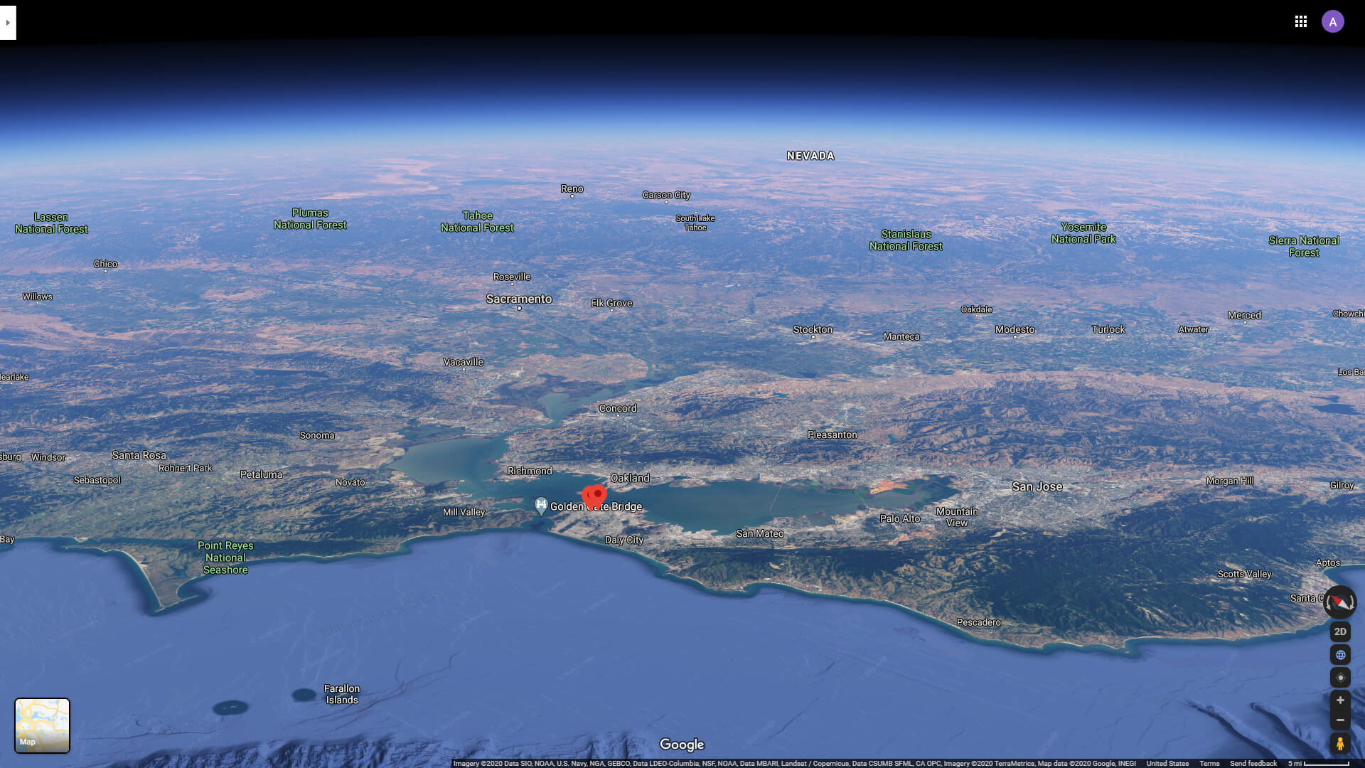 San Francisco Satellite Vue et National Forets